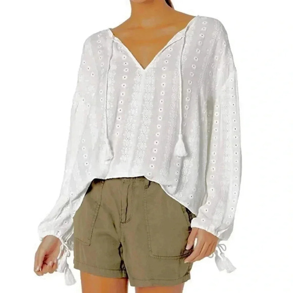 NWT Cupcakes and Cashmere Lapierre Embroidered Gauze Peasant Top Blouse S - Picture 1 of 10